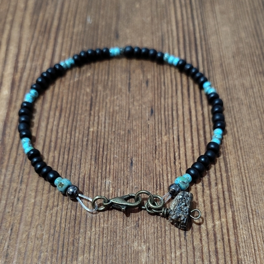 Black and Blue Beaded Bracelet,  8 inch Men's Beaded Bracelet,  Handmade